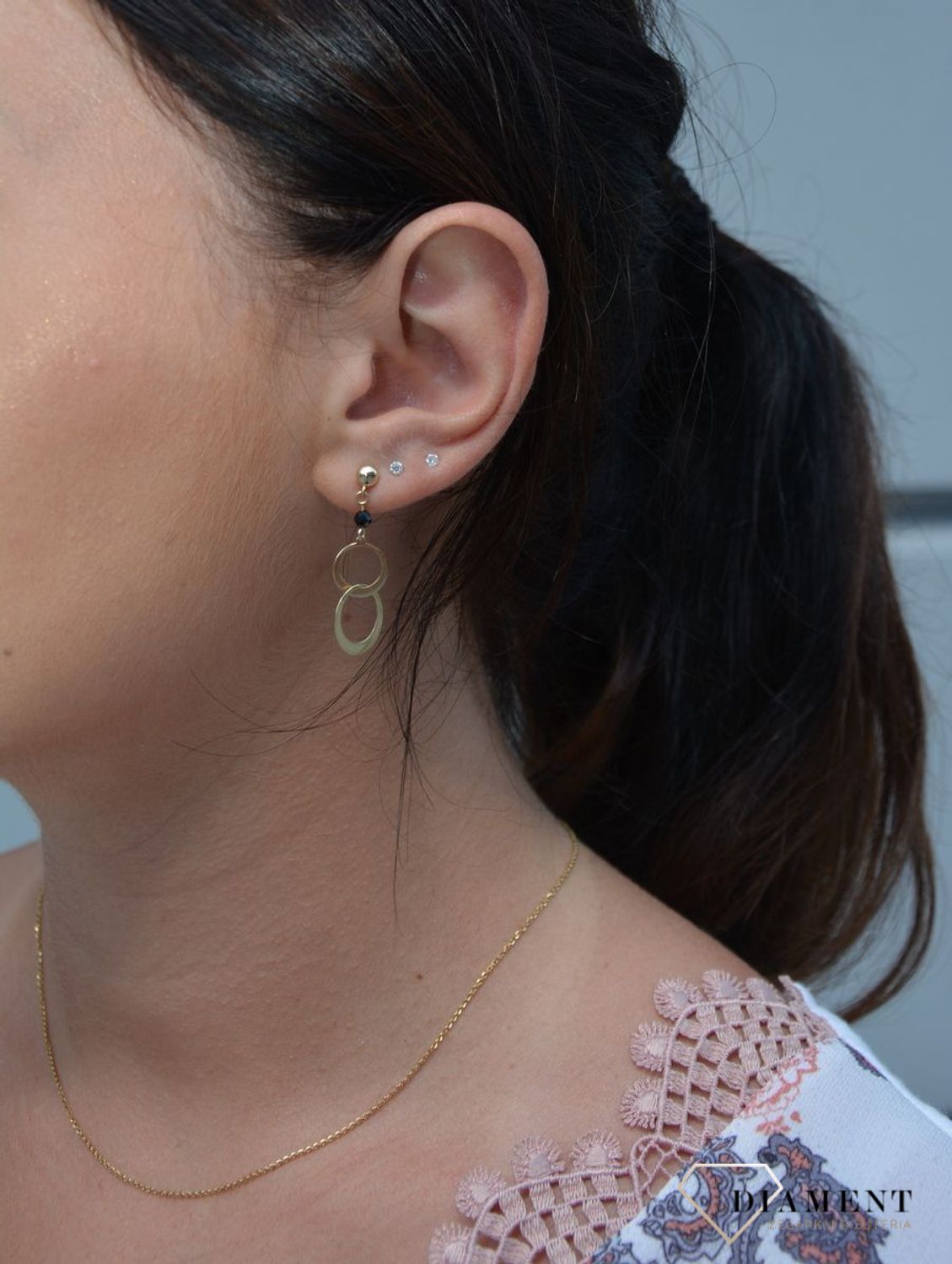 Kolczyki złote wiszące koła na sztyft 585 ' Czarna cyrkonia ' KL 9561.jpg